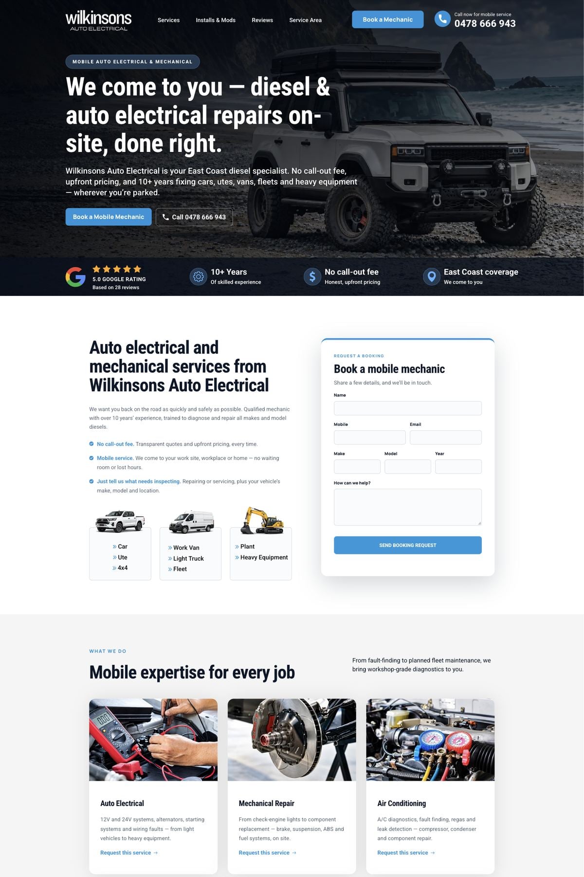 Live website for a mobile diesel and auto electrical business